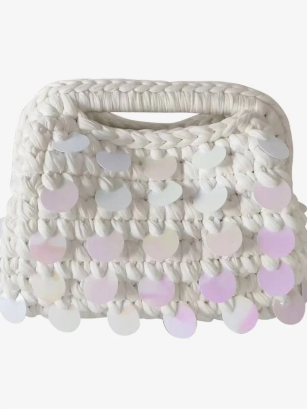 Gemelli Iridescent White Sequin Tropez Crochet Bag